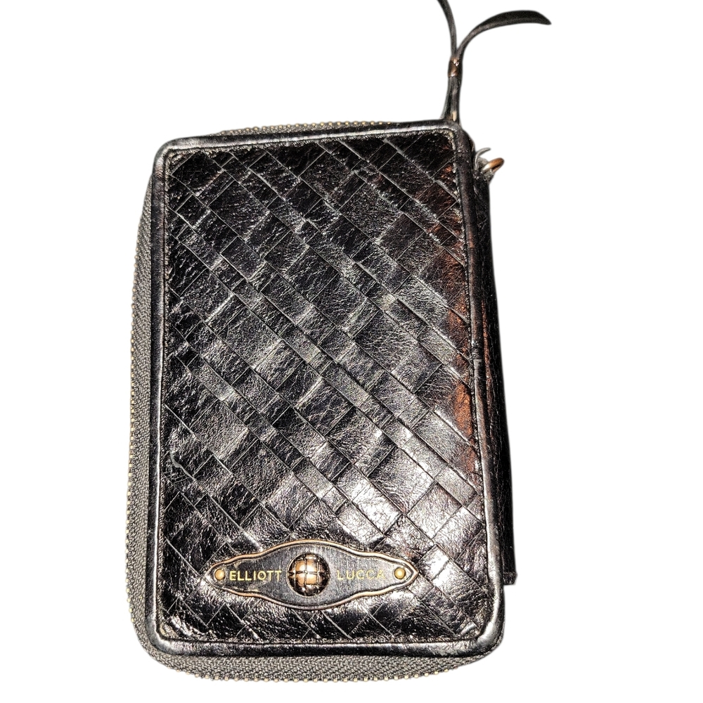 Elliott Lucca Black Woven Leather Zip Around Wallet